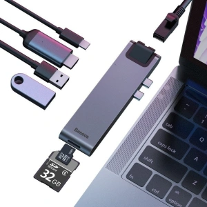 Hub Adapter 7w1 Baseus do MacBook Pro 2016/2017/2018 USB 3.0 x2, USB-C, HDMI, SD, microSD, Ethernet RJ45