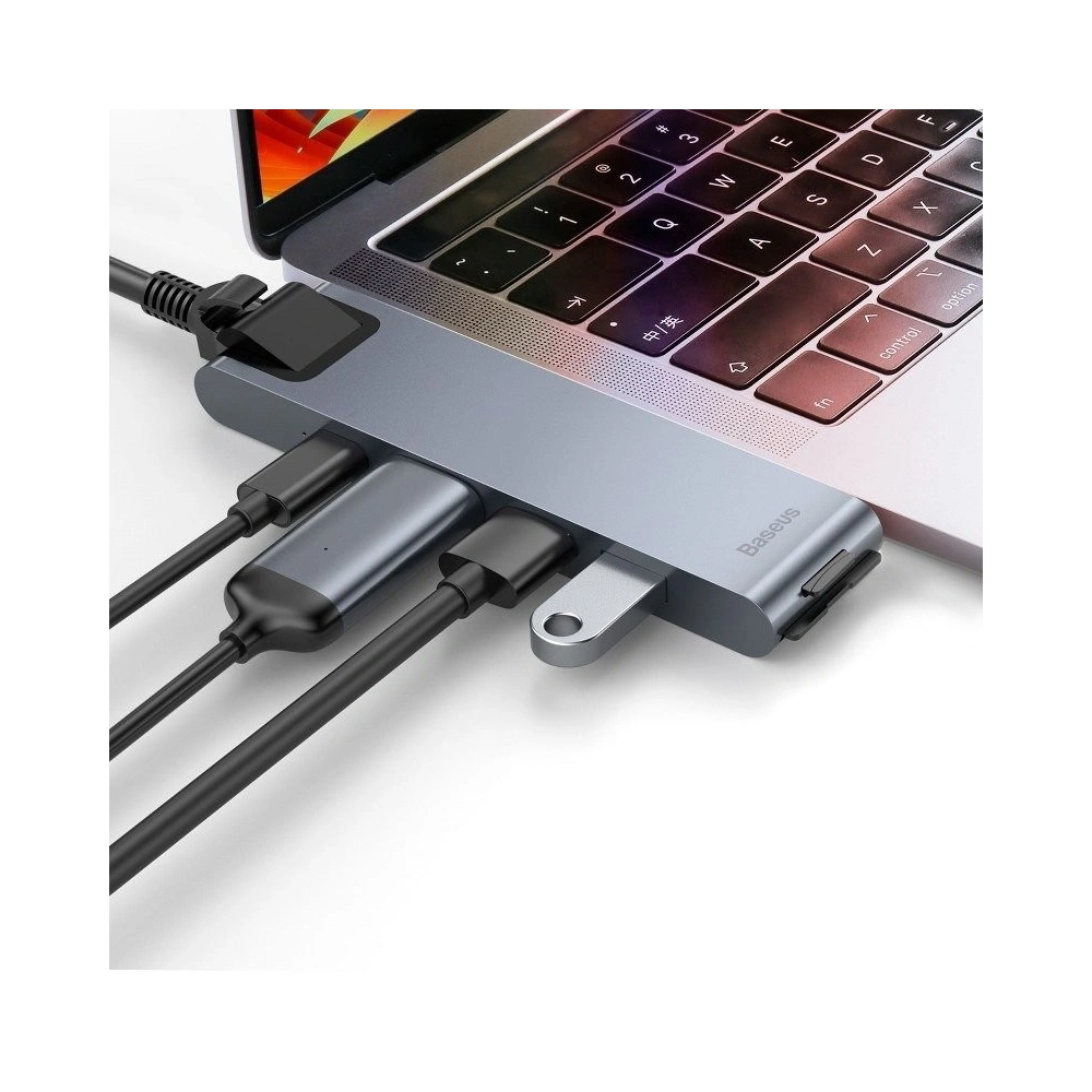 Hurtownia GSM - Hub Adapter 7w1 Baseus pro MacBook Pro 2016/2017/2018 USB 3.0 x2, USB-C, HDMI, SD, microSD, Ethernet RJ45 - BSU364 - {ean13} - Hurt