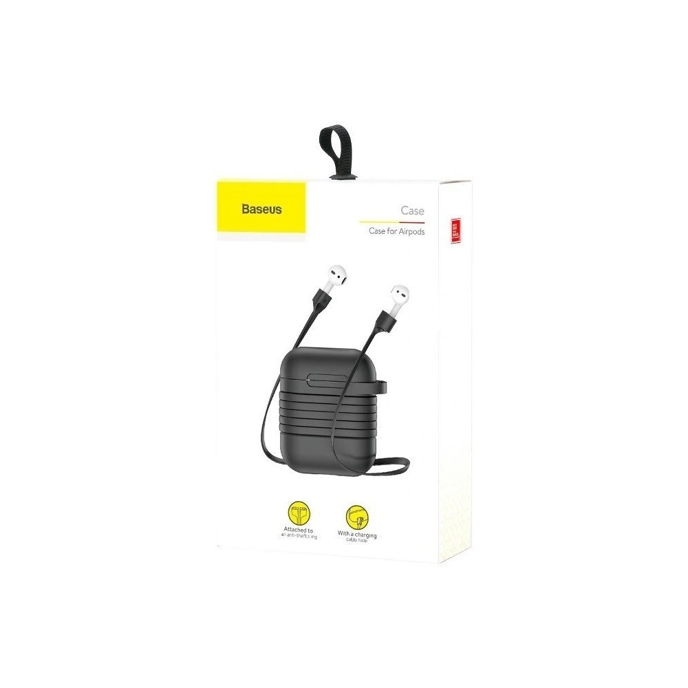 Wholesale Baseus Apple AirPods Protective Case with Earphone Strap Black - BSU372BLK - {ean13} - Hurt