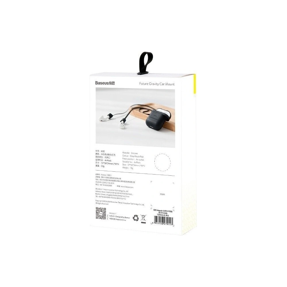 Wholesale Baseus Apple AirPods Protective Case with Earphone Strap Black - BSU372BLK - {ean13} - Hurt