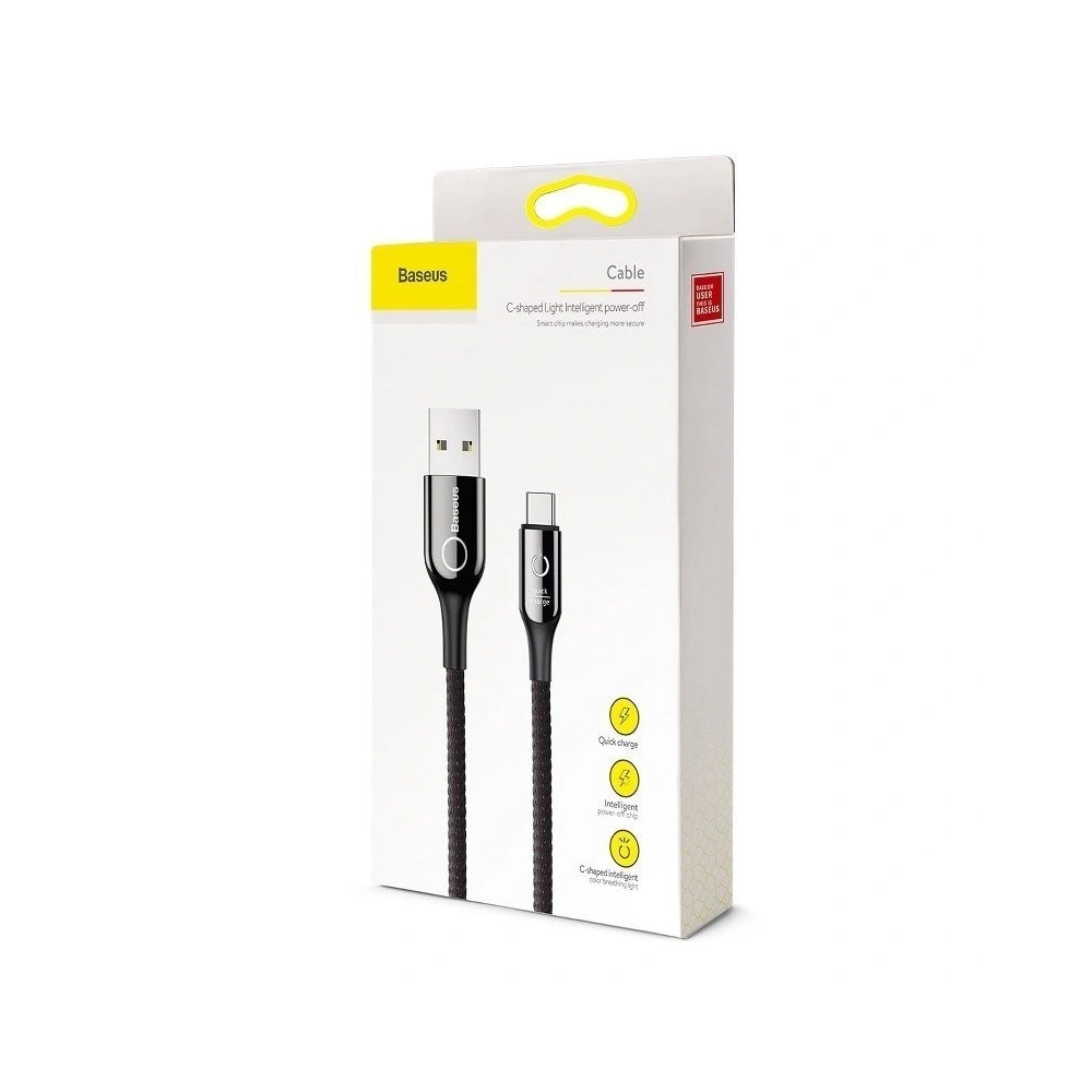 Hurtownia GSM - Kabel USB-C s LED diodou Baseus C-shaped QC 3.0 1m (černý) - BSU376BLK - {ean13} - Hurt