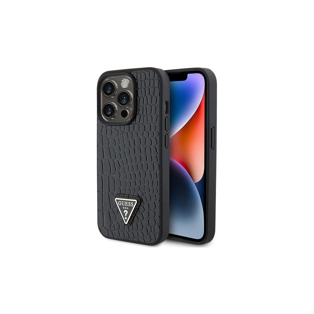 Hurtownia GSM - Etui Guess GUHCP15LPCRTHCK Apple iPhone 15 Pro hardcase Croco Triangle Metal Logo negru/black - GUE2903 - {ean13} - Hurt