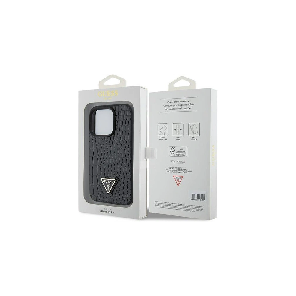 Hurtownia GSM - Etui Guess GUHCP15LPCRTHCK Apple iPhone 15 Pro hardcase Croco Triangle Metal Logo negru/black - GUE2903 - {ean13} - Hurt