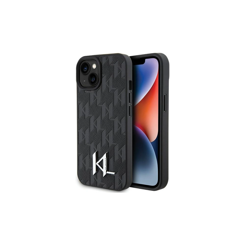 Wholesale Karl Lagerfeld KLHCP15SPKLPKLK Apple iPhone 15 hardcase Leather Monogram Hot Stamp Metal Logo black - KLD1711 - {ean13} - Hurt