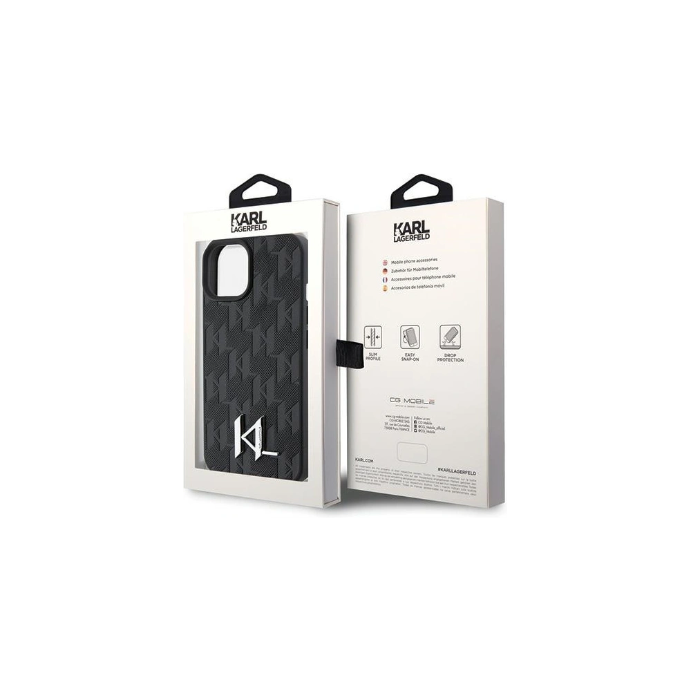 Hurtownia GSM - Case Karl Lagerfeld KLHCP15SPKLPKLK Apple iPhone 15 Hardcase Leder Monogram Heißpräge Metalllogo schwarz/black - KLD1711 - {ean13} - Hurt