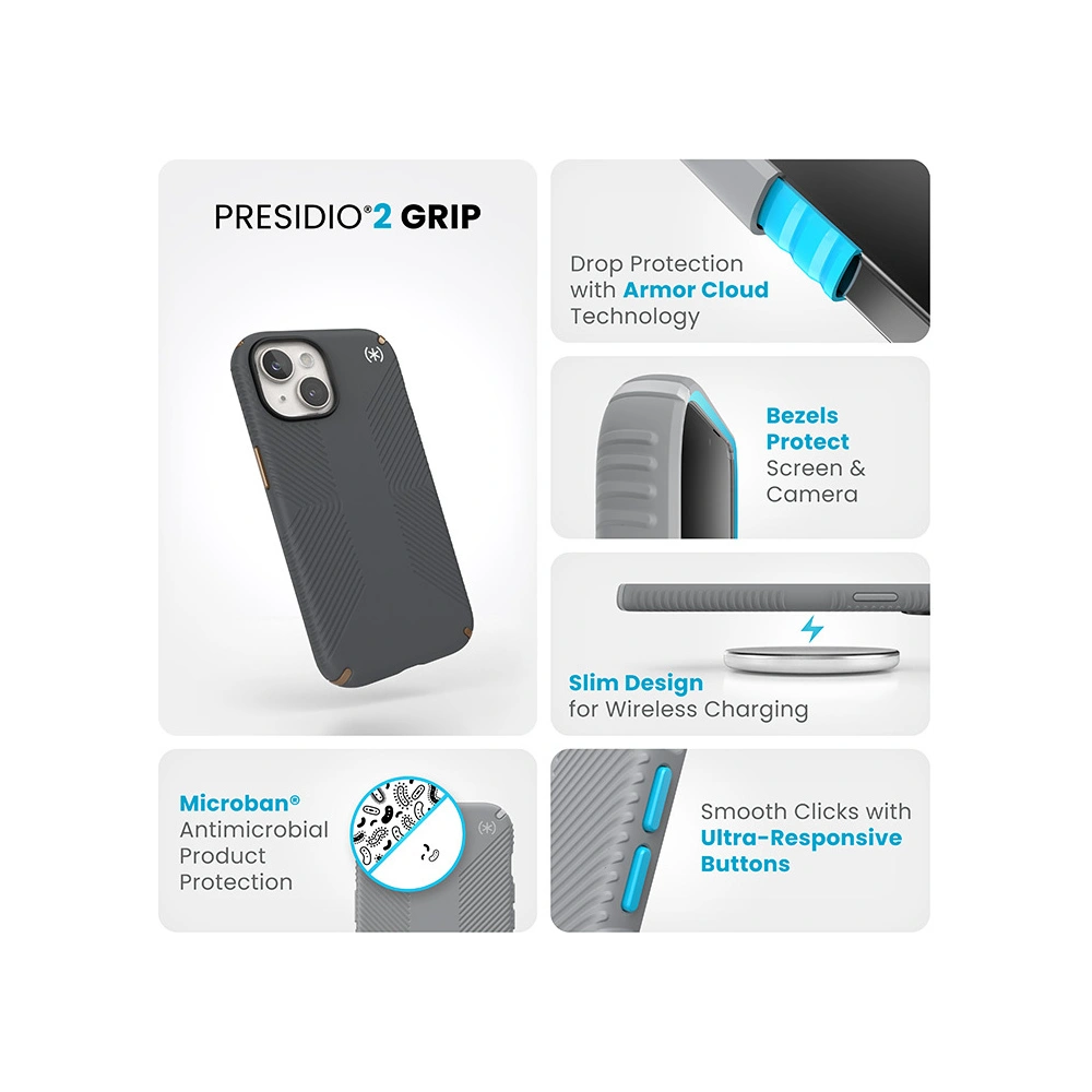 Wholesale Speck Presidio2 Grip Apple iPhone 15 (Charcoal Grey/Cool Bronze/White) - SPK494 - {ean13} - Hurt