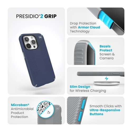 Etui Speck Presidio2 Grip Apple iPhone 15 Pro (Coastal Blue/Dustgrey/White)