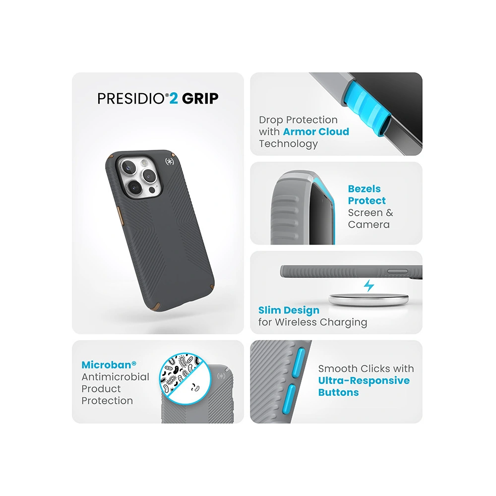 Hurtownia GSM - Case Speck Presidio2 Grip Apple iPhone 15 Pro (Charcoal Grey/Cool Bronze/Weiß) - SPK498 - {ean13} - Hurt