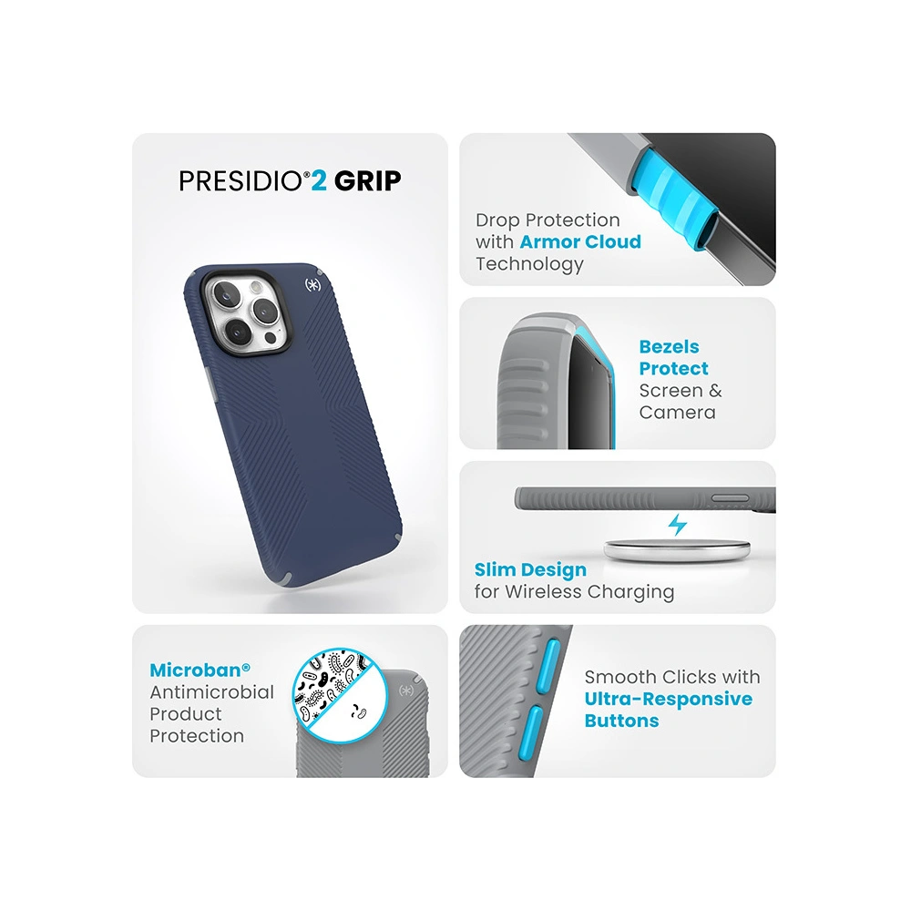 Hurtownia GSM - Etui Speck Presidio2 Grip Apple iPhone 15 Pro Max (Tengerparti kék/Porszürke/Fehér) - SPK501 - {ean13} - Hurt