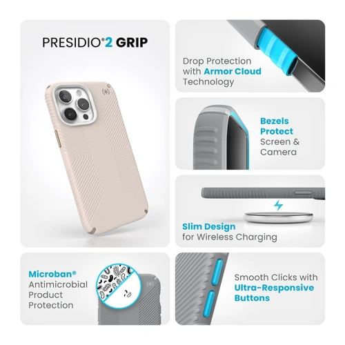 Etui Speck Presidio2 Grip Apple iPhone 15 Pro Max (Bleached Bone/Heirloom Gold/Hazel Brown)