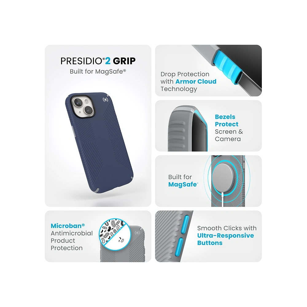 Wholesale Speck Presidio2 Grip MagSafe Apple iPhone 15 (Coastal Blue/Dustgrey/White) - SPK505 - {ean13} - Hurt