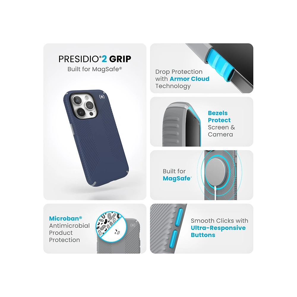 Hurtownia GSM - Case Speck Presidio2 Grip MagSafe Apple iPhone 15 Pro (Küstenblau/Dustgrey/Weiß) - SPK507 - {ean13} - Hurt
