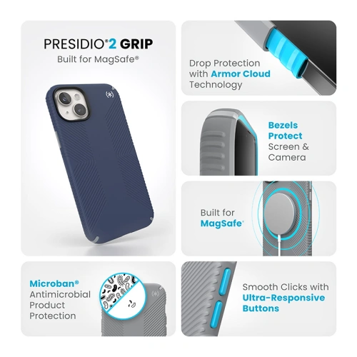 Etui Speck Presidio2 Grip MagSafe Apple iPhone 15 Plus / 14 Plus (Coastal Blue/Dustgrey/White)