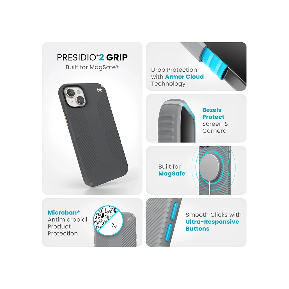 Hurtownia GSM - Etui Speck Presidio2 Grip MagSafe Apple iPhone 15 Plus / 14 Plus (Gri Charcoal/Bronz Rece/Alb) - SPK510 - {ean13} - Hurt