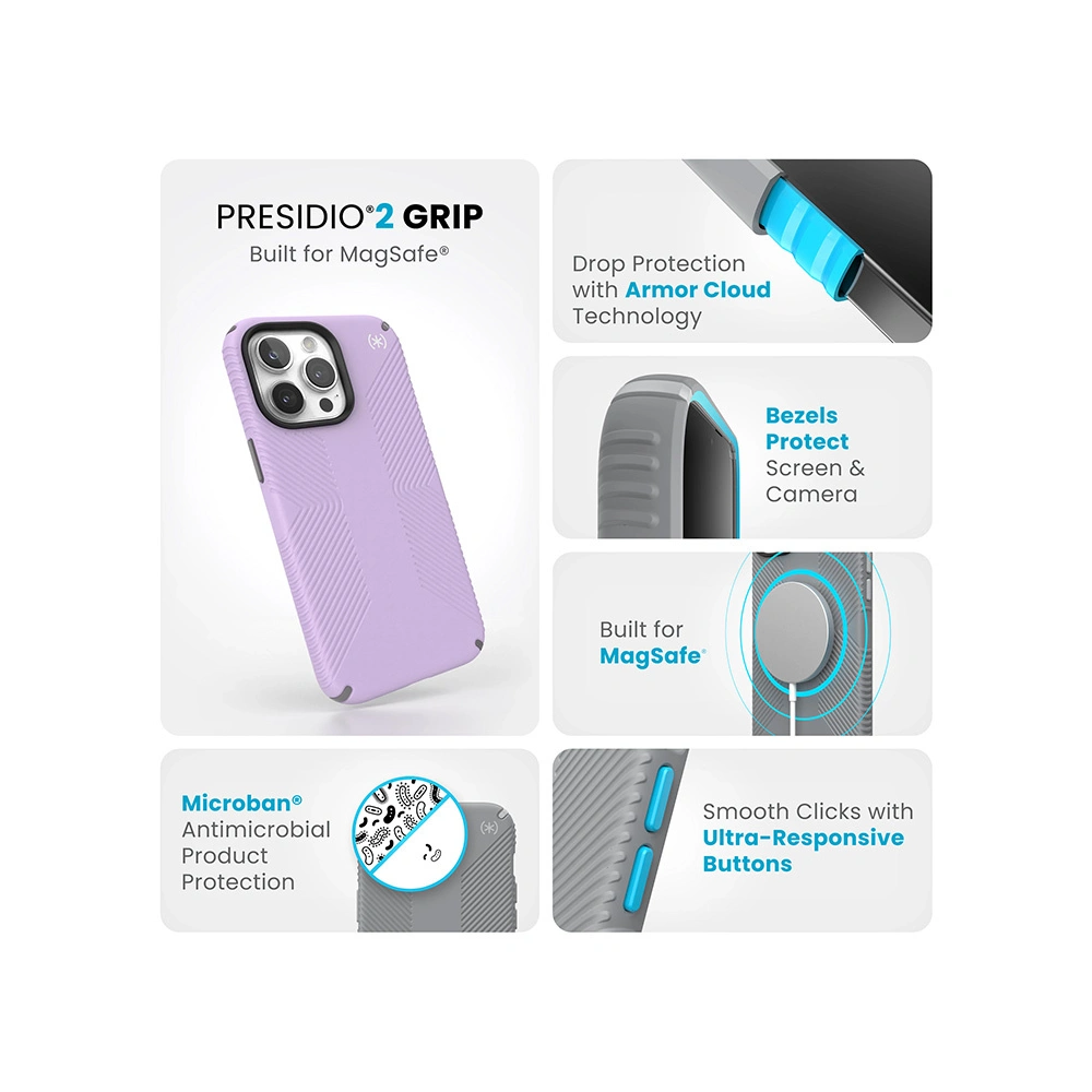 Wholesale Speck Presidio2 Grip MagSafe Apple iPhone 15 Pro Max (Spring Purple/Cloudy Grey/White) - SPK512 - {ean13} - Hurt