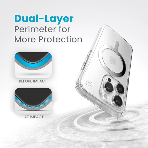 Etui Speck Presidio Perfect-Clear MagSafe Apple iPhone 15 Pro Max (Clear/Chrome Finish/Serene Silver)