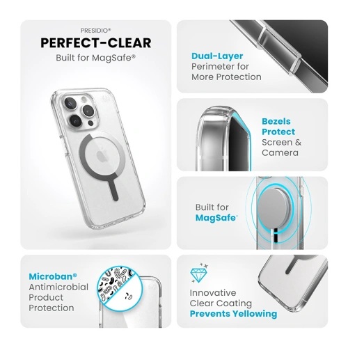 Etui Speck Presidio Perfect-Clear MagSafe Apple iPhone 15 Pro Max (Clear/Chrome Finish/Serene Silver)