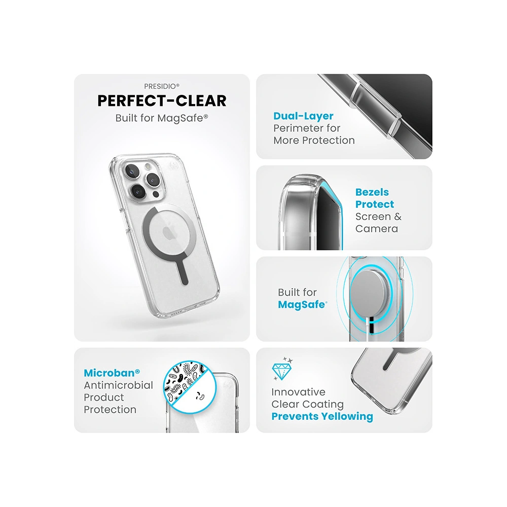 Wholesale Speck Presidio Perfect-Clear MagSafe Apple iPhone 15 Pro Max (Clear/Chrome Finish/Serene Silver) - SPK523 - {ean13} - Hurt
