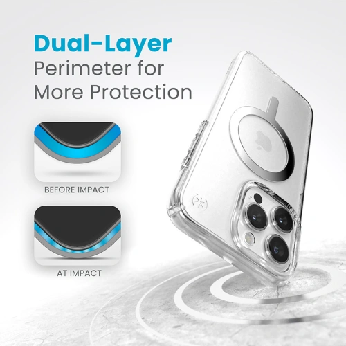 Etui Speck Presidio Perfect-Clear MagSafe Apple iPhone 15 Pro (Clear/Chrome Finish/Serene Silver)