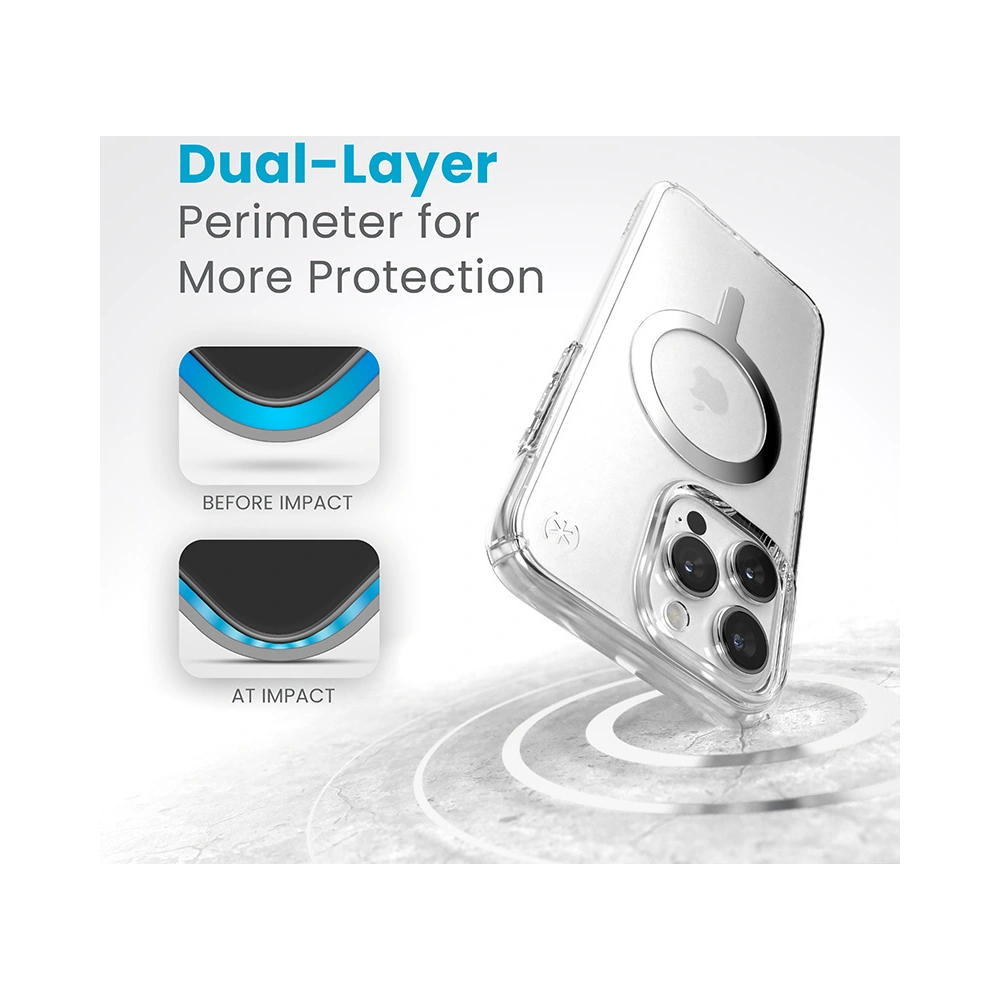Hurtownia GSM - Case Speck Presidio Perfect-Clear MagSafe Apple iPhone 15 Pro (Klar/Chrom-Finish/Serene Silber) - SPK524 - {ean13} - Hurt