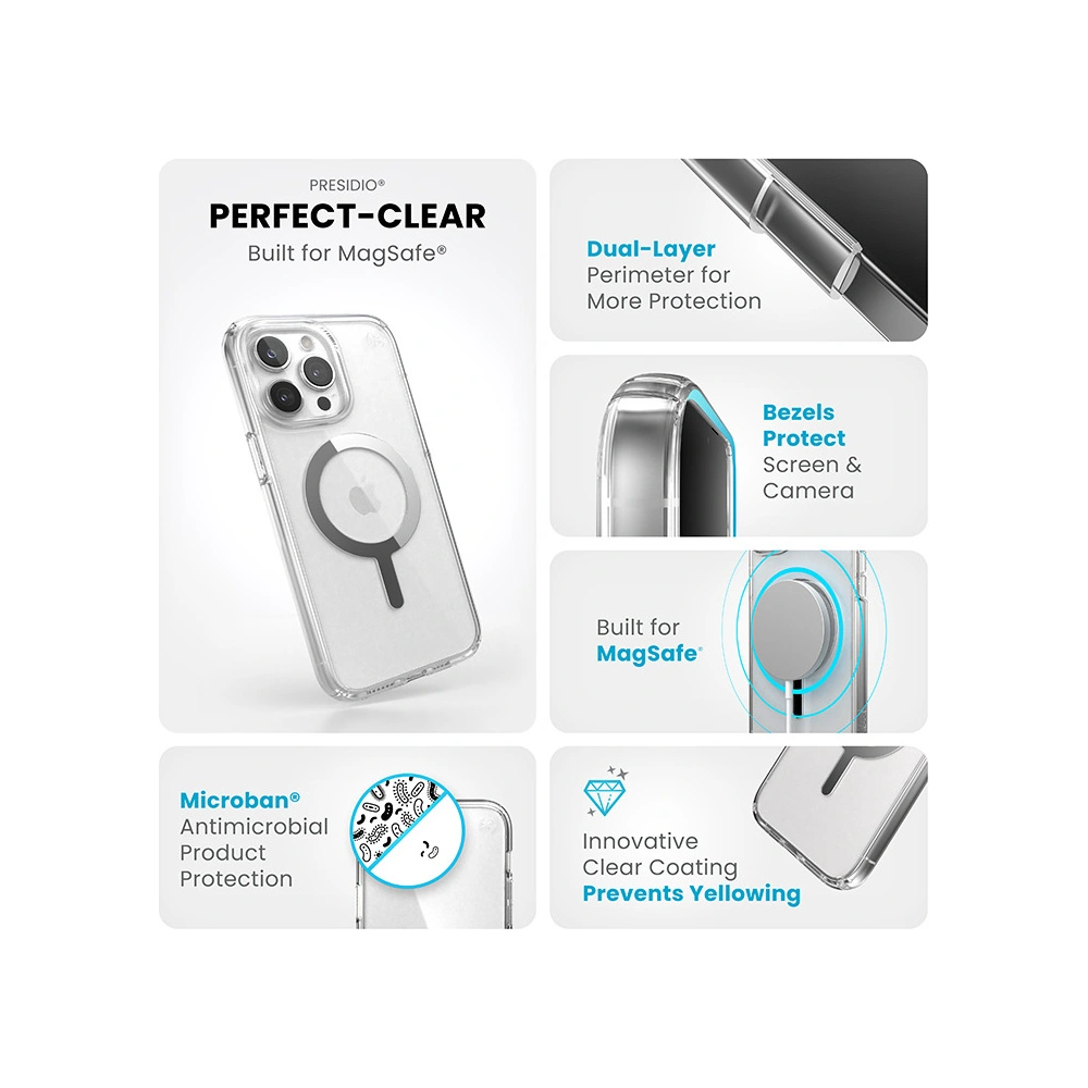Hurtownia GSM - Case Speck Presidio Perfect-Clear MagSafe Apple iPhone 15 Pro (Klar/Chrom-Finish/Serene Silber) - SPK524 - {ean13} - Hurt