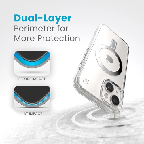 Etui Speck Presidio Perfect-Clear ClickLock MagSafe Apple iPhone 15 (Clear/Chrome Finish/Serene Silver)