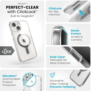 Hurtownia GSM - Etui Speck Presidio Perfect-Clear ClickLock MagSafe Apple iPhone 15 (Čiré/Chromové provedení/Sereně stříbrné) - SPK525 - {ean13} - Hurt