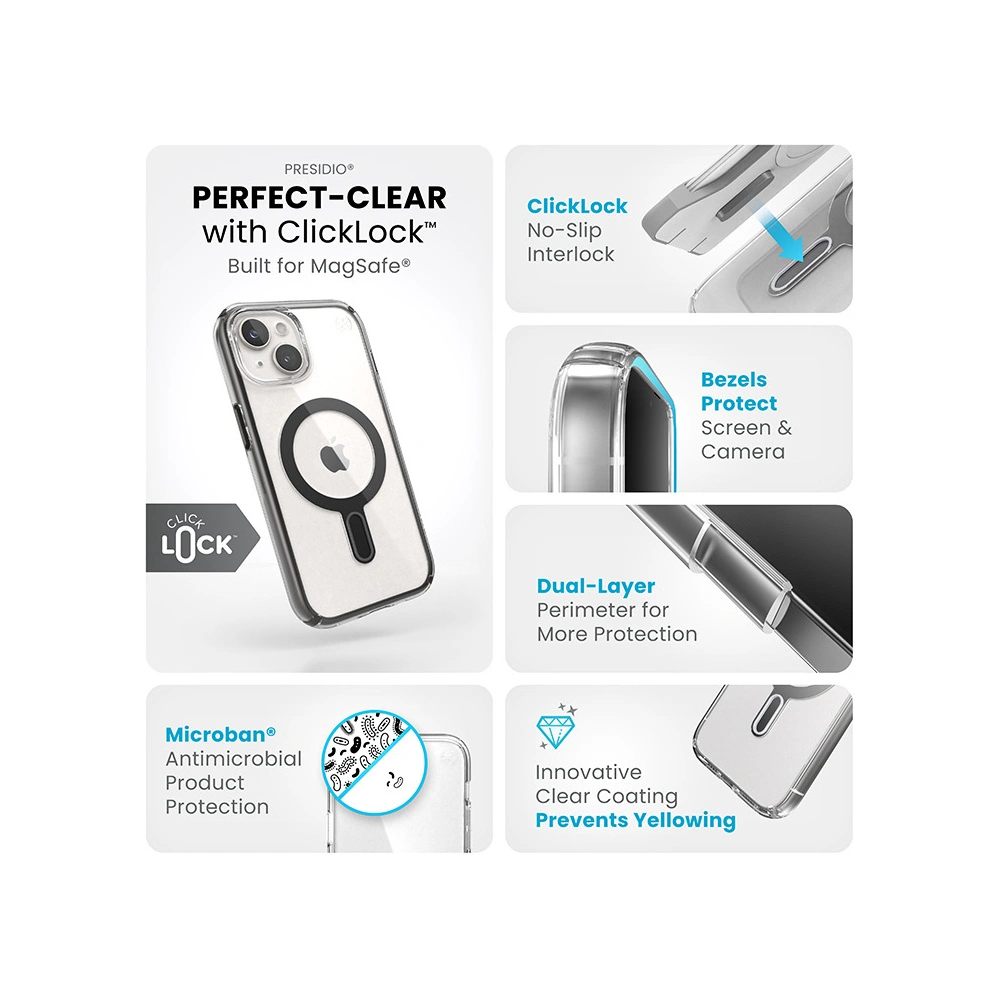 Wholesale Speck Presidio Perfect-Clear ClickLock MagSafe Apple iPhone 15 (Clear/Frosted Black/Slate Grey) - SPK526 - {ean13} - Hurt