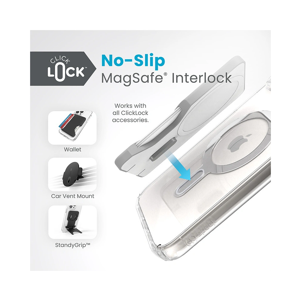 Hurtownia GSM - Case Speck Presidio Perfect-Clear ClickLock MagSafe Apple iPhone 15 Plus / 14 Plus (Klar/Chrom-Finish/Serene Silber) - SPK527 - {ean13} - Hurt