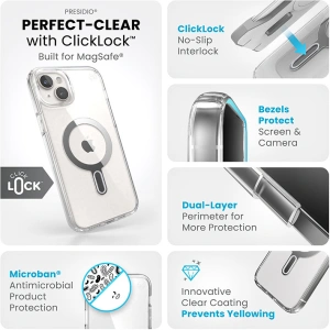 Hurtownia GSM - Etui Speck Presidio Perfect-Clear ClickLock MagSafe Apple iPhone 15 Plus / 14 Plus (Čirý/Chromový povrch/Světlá stříbrná) - SPK527 - {ean13} - Hurt