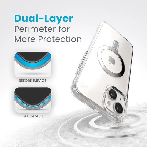 Etui Speck Presidio Perfect-Clear ClickLock MagSafe Apple iPhone 15 Plus / 14 Plus (Clear/Chrome Finish/Serene Silver)