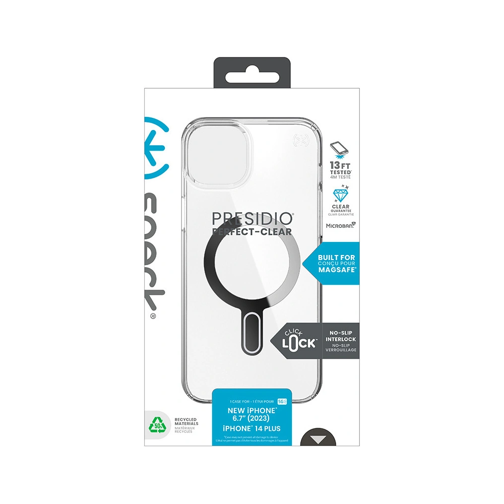 Hurtownia GSM - Case Speck Presidio Perfect-Clear ClickLock MagSafe Apple iPhone 15 Plus / 14 Plus (Klar/Chrom-Finish/Serene Silber) - SPK527 - {ean13} - Hurt