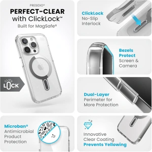 Hurtownia GSM - Etui Speck Presidio Perfect-Clear ClickLock MagSafe Apple iPhone 15 Pro (Čirý/Povrchová úprava chrom/Sereně stříbrný) - SPK528 - {ean13} - Hurt