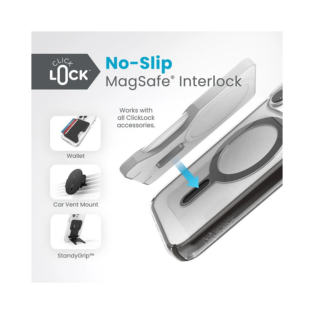 Hurtownia GSM - Etui Speck Presidio Perfect-Clear ClickLock MagSafe Apple iPhone 15 Pro (Transparent/Negru Înghețat/Gri Slate) - SPK529 - {ean13} - Hurt