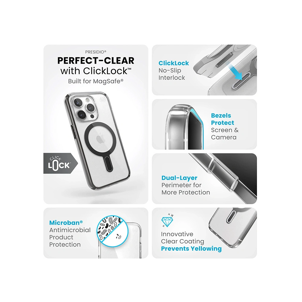 Wholesale Speck Presidio Perfect-Clear ClickLock MagSafe Apple iPhone 15 Pro (Clear/Frosted Black/Slate Grey) - SPK529 - {ean13} - Hurt