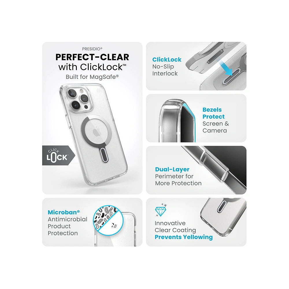 Wholesale Speck Presidio Perfect-Clear ClickLock MagSafe Apple iPhone 15 Pro Max (Clear/Chrome Finish/Serene Silver) - SPK530 - {ean13} - Hurt