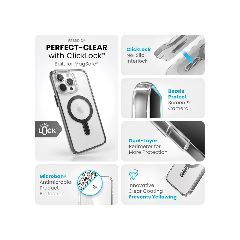 Wholesale Speck Presidio Perfect-Clear ClickLock MagSafe Apple iPhone 15 Pro Max (Clear/Frosted Black/Slate Grey) - SPK531 - {ean13} - Hurt