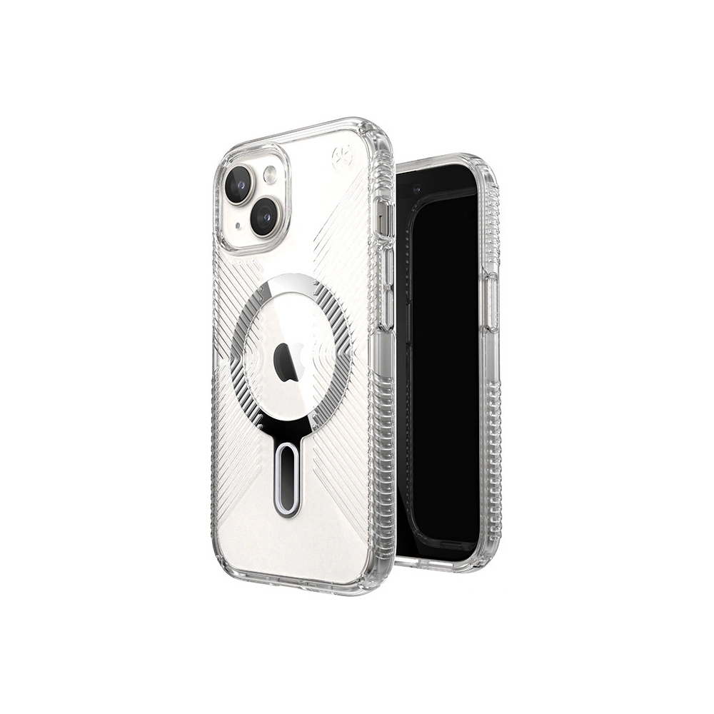 Hurtownia GSM - Etui Speck Presidio Perfect-Clear Grip ClickLock MagSafe Apple iPhone 15 (Průhledné/Chromové provedení/Serenová stříbrná) - SPK532 - {ean13} - Hurt