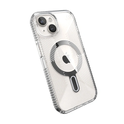 Etui Speck Presidio Perfect-Clear Grip ClickLock MagSafe Apple iPhone 15 (Clear/Chrome Finish/Serene Silver)
