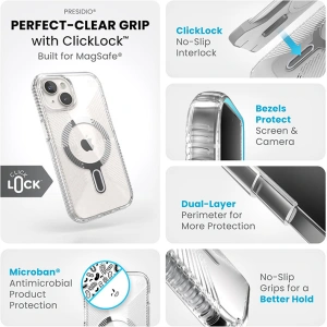 Wholesale Speck Presidio Perfect-Clear Grip ClickLock MagSafe Apple iPhone 15 (Clear/Chrome Finish/Serene Silver) - SPK532 - {ean13} - Hurt