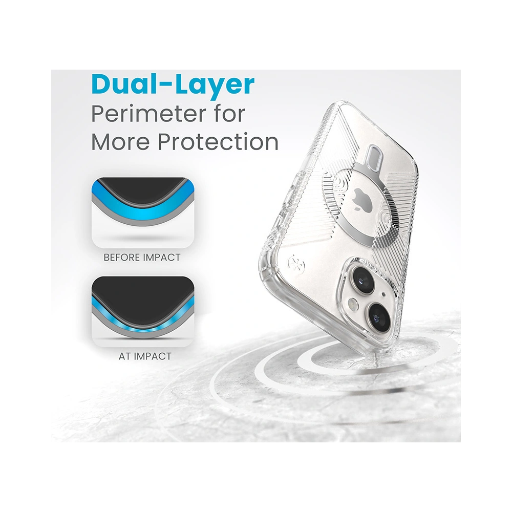 Wholesale Speck Presidio Perfect-Clear Grip ClickLock MagSafe Apple iPhone 15 (Clear/Chrome Finish/Serene Silver) - SPK532 - {ean13} - Hurt