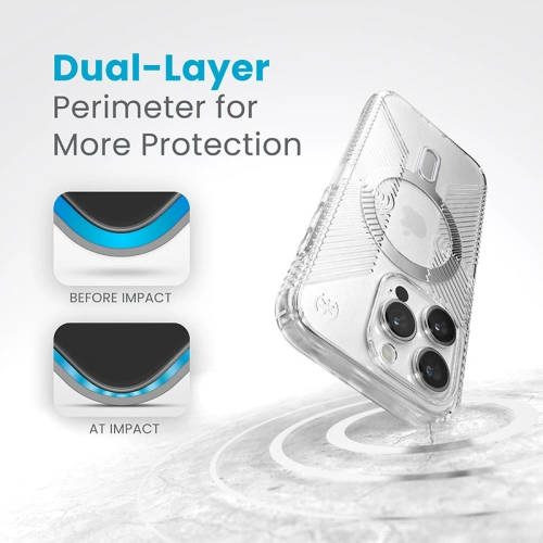 Etui Speck Presidio Perfect-Clear Grip ClickLock MagSafe Apple iPhone 15 Pro (Clear/Chrome Finish/Serene Silver)