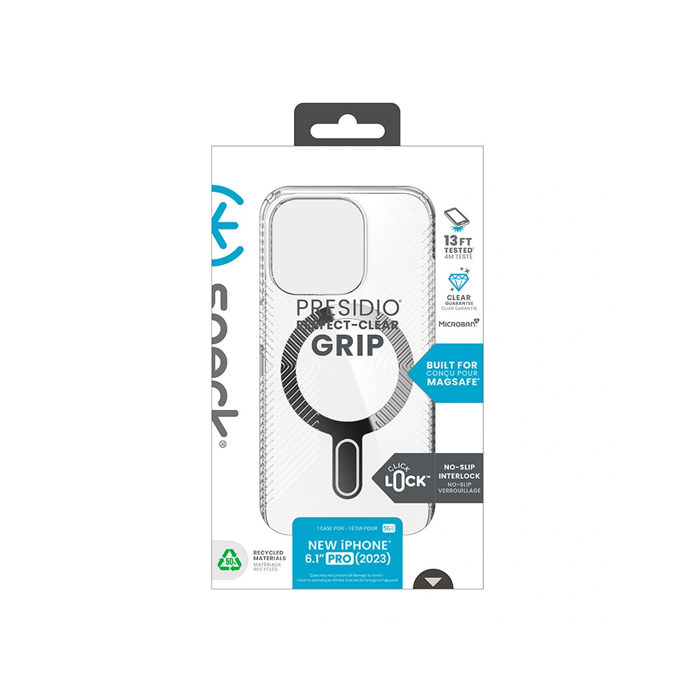 Hurtownia GSM - Case Speck Presidio Perfect-Clear Grip ClickLock MagSafe Apple iPhone 15 Pro (Klar/Chrom-Finish/Ruhiges Silber) - SPK533 - {ean13} - Hurt