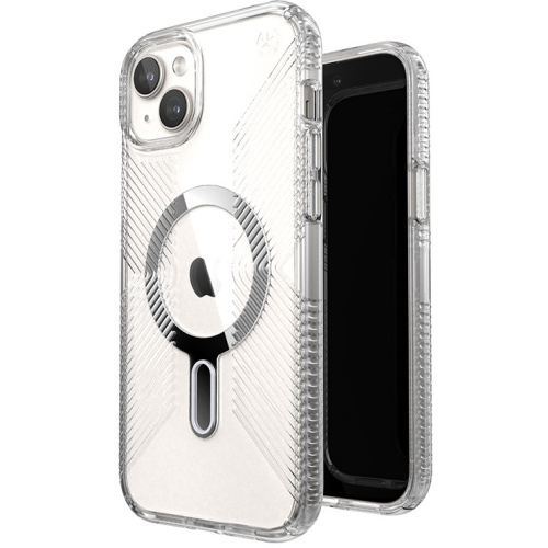 Hurtownia Speck - 840168533381 - SPK534 - Etui Speck Presidio Perfect-Clear Grip ClickLock MagSafe Apple iPhone 15 Plus / 14 Plus (Clear/Chrome Finish/Serene Silver) - B2B homescreen