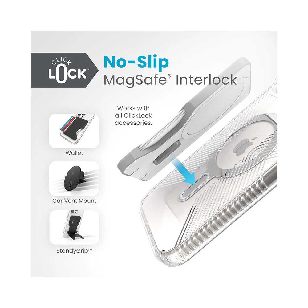 Hurtownia GSM - Etui Speck Presidio Perfect-Clear Grip ClickLock MagSafe Apple iPhone 15 Plus / 14 Plus (Transparent/Finisaj Cromat/Silver Seren) - SPK534 - {ean13} - Hurt