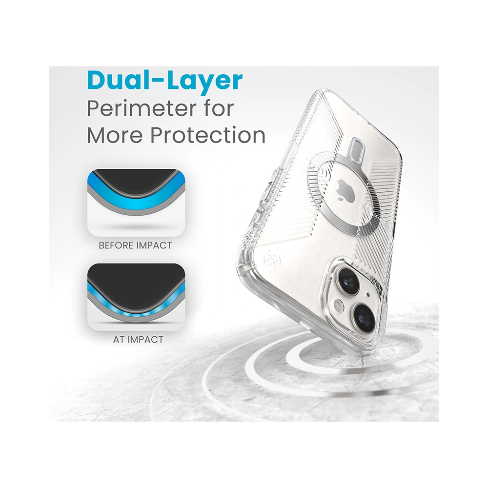 Hurtownia GSM - Etui Speck Presidio Perfect-Clear Grip ClickLock MagSafe Apple iPhone 15 Plus / 14 Plus (Transparent/Finisaj Cromat/Silver Seren) - SPK534 - {ean13} - Hurt