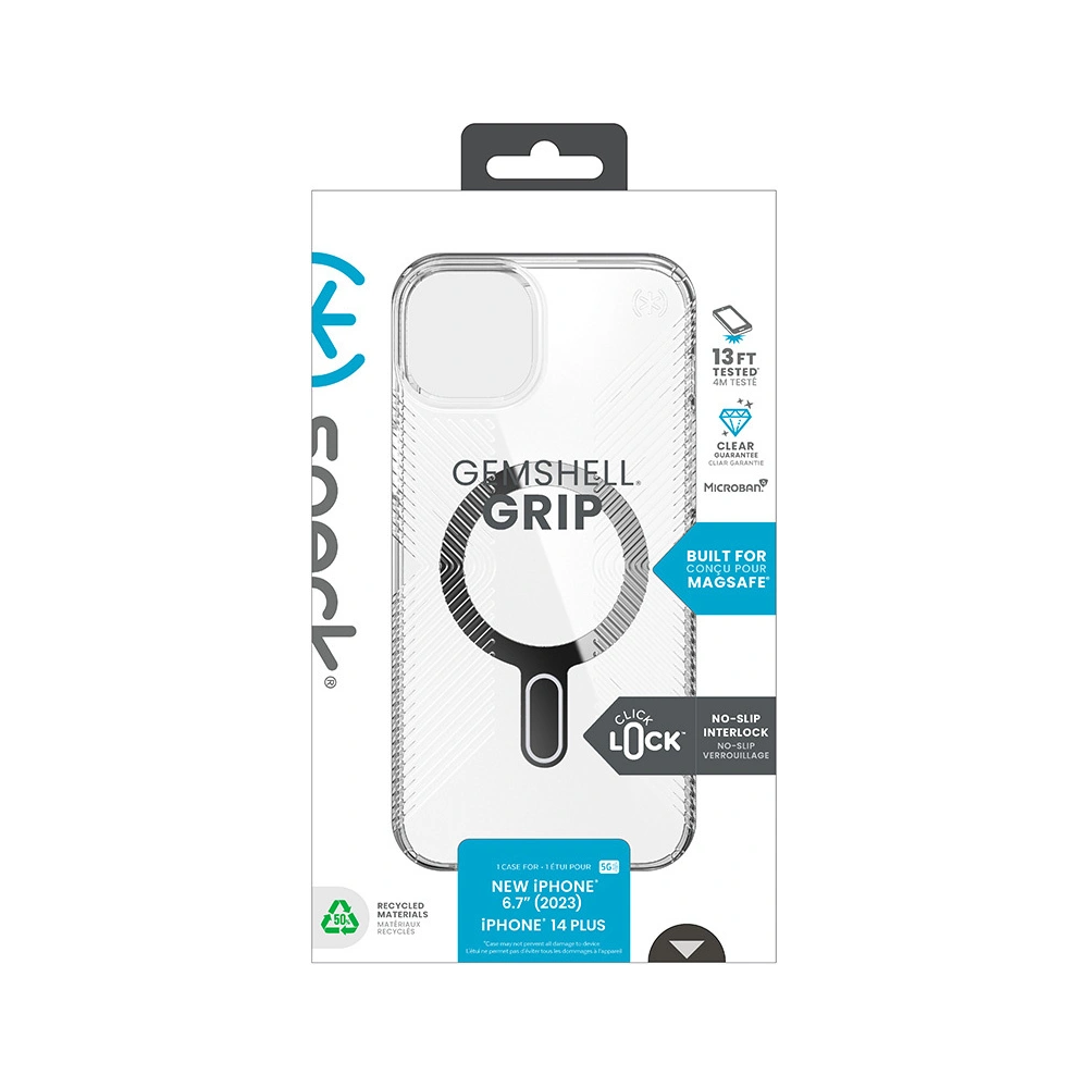 Hurtownia GSM - Etui Speck Presidio Perfect-Clear Grip ClickLock MagSafe Apple iPhone 15 Plus / 14 Plus (Transparent/Finisaj Cromat/Silver Seren) - SPK534 - {ean13} - Hurt