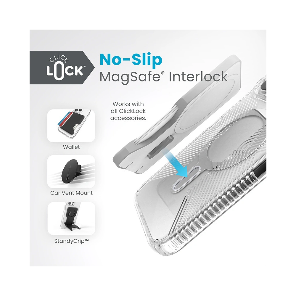 Hurtownia GSM - Etui Speck Presidio Perfect-Clear Grip ClickLock MagSafe Apple iPhone 15 Pro Max (Čirý/Chromový povrch/Sérénní stříbrná) - SPK535 - {ean13} - Hurt