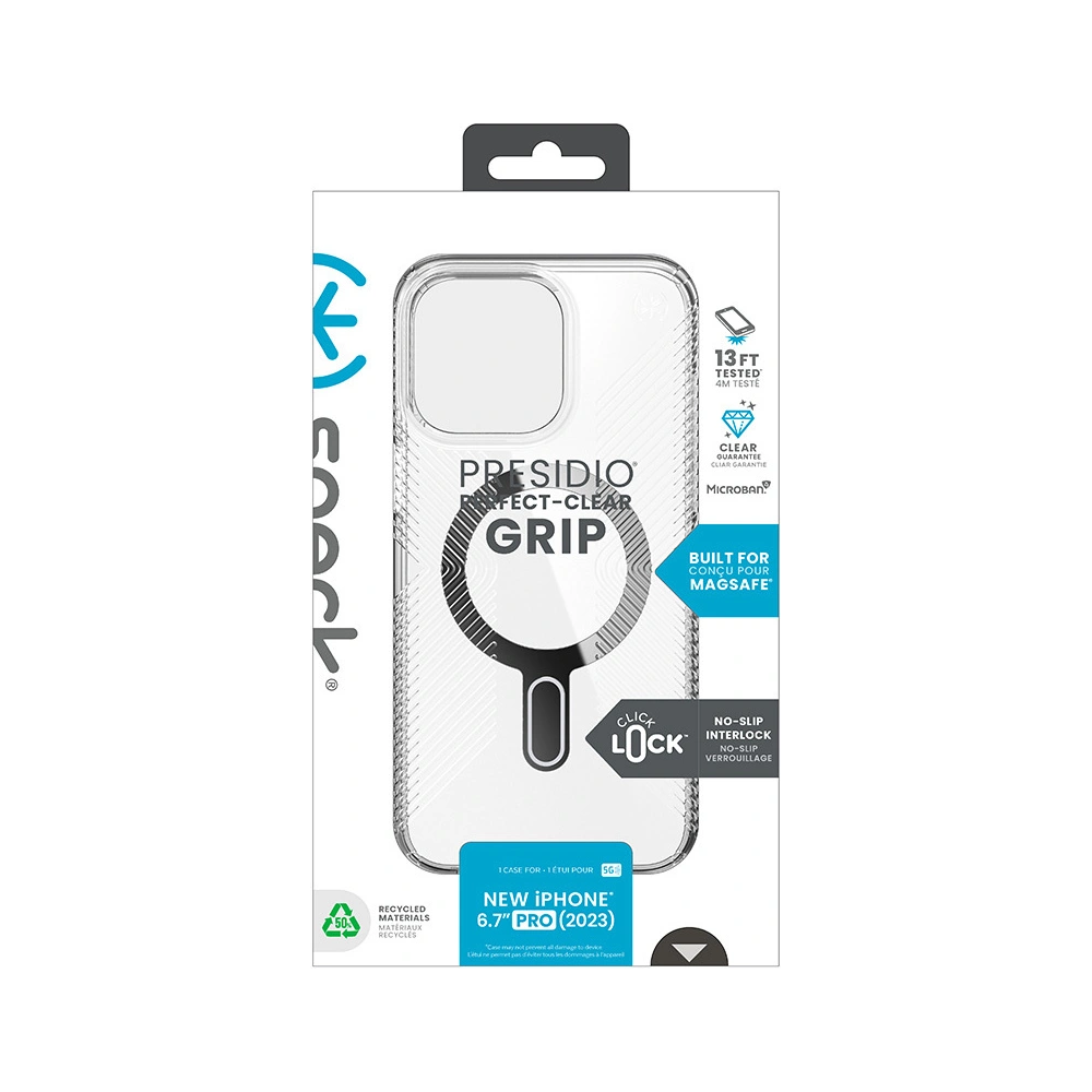 Hurtownia GSM - Etui Speck Presidio Perfect-Clear Grip ClickLock MagSafe Apple iPhone 15 Pro Max (Čirý/Chromový povrch/Sérénní stříbrná) - SPK535 - {ean13} - Hurt
