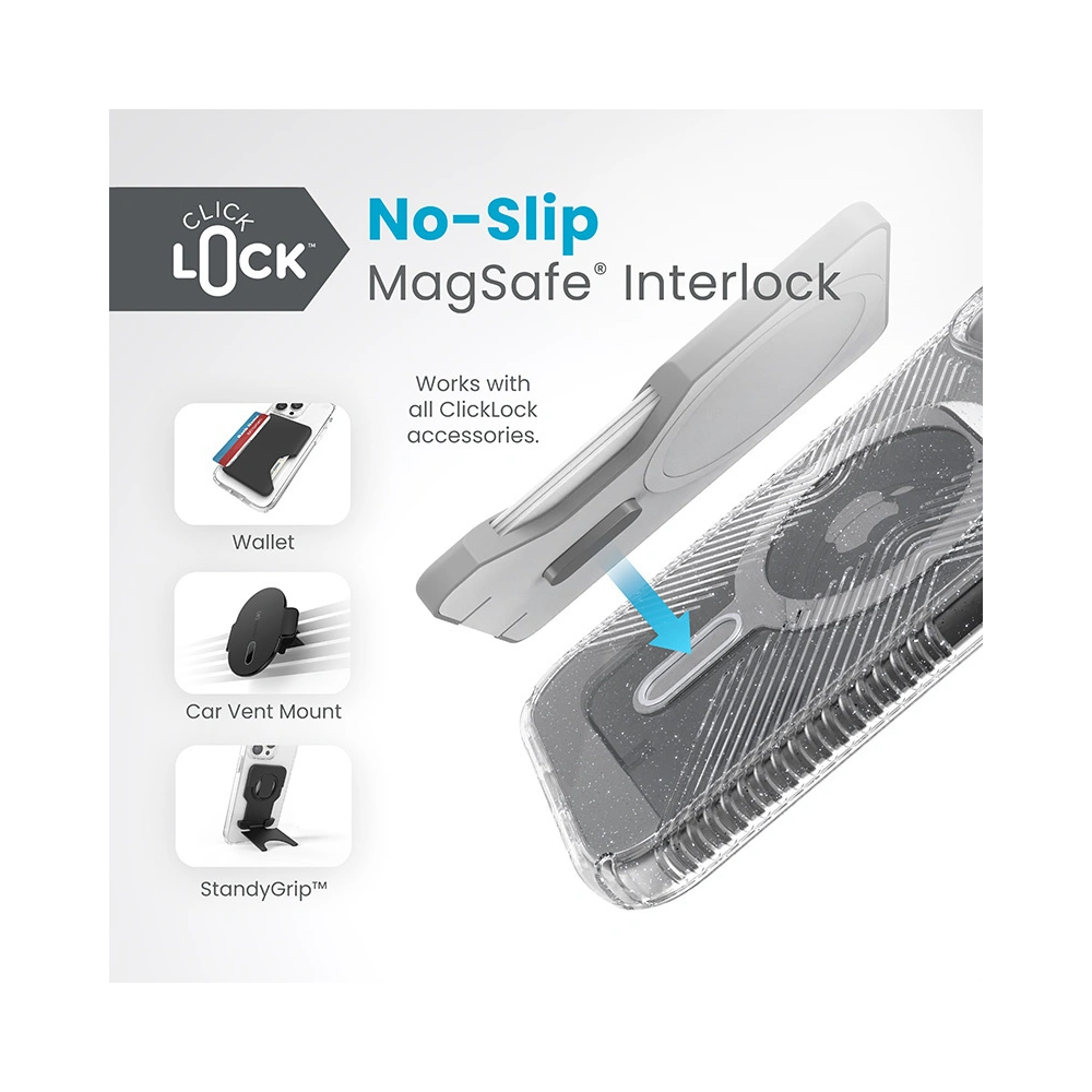 Wholesale Speck Presidio Lux Grip ClickLock MagSafe Apple iPhone 15 (Clear/Chrome Finish/Serene Silver) - SPK536 - {ean13} - Hurt